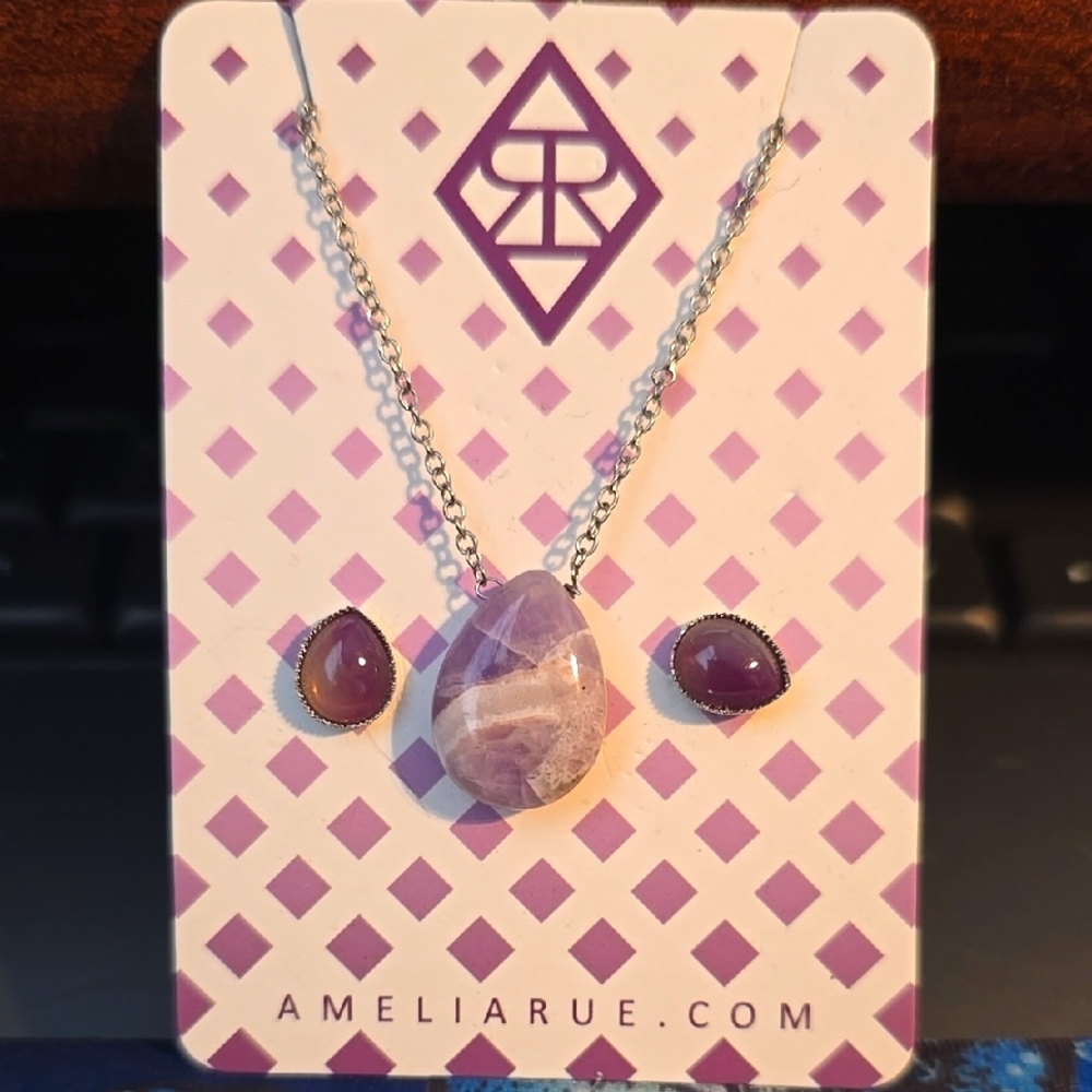 Purple Stone Necklace and Earring Set